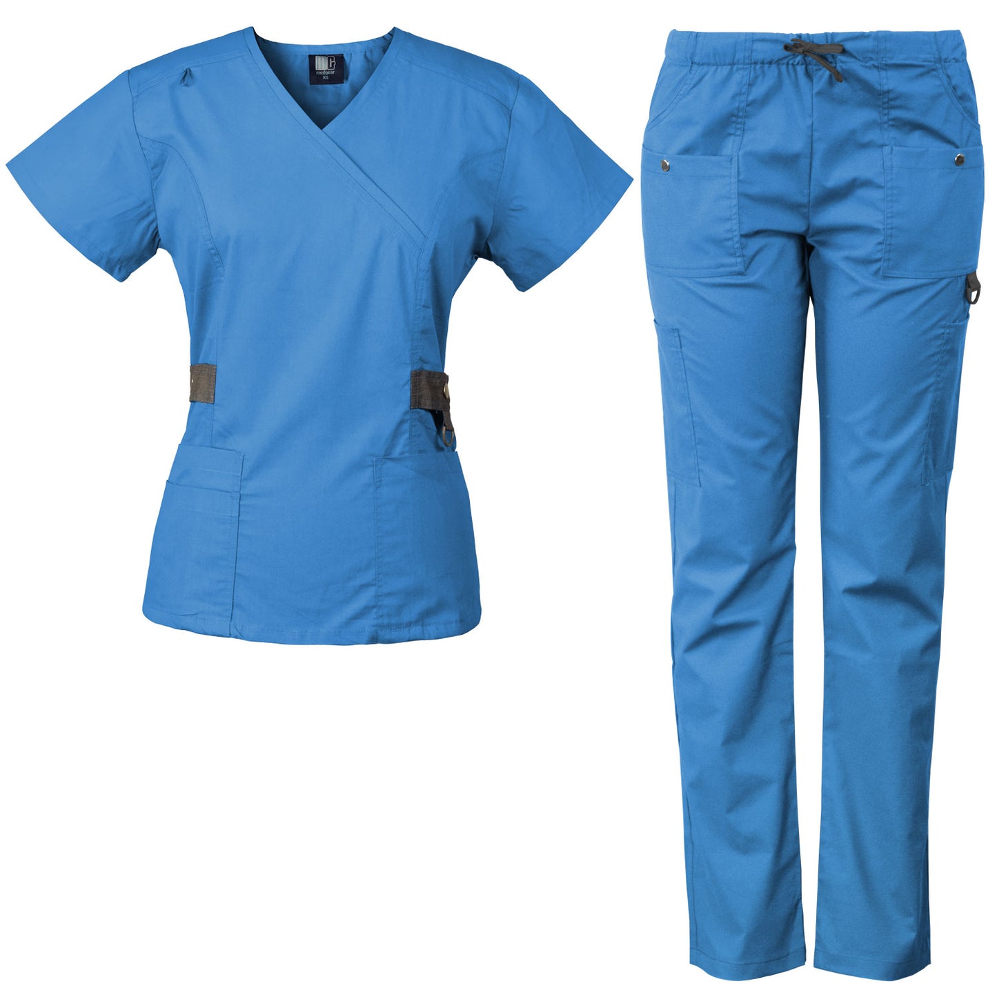 Medgear 12-Pocket Women's Scrub Set with Silver Snap Detail & Contrast Trim