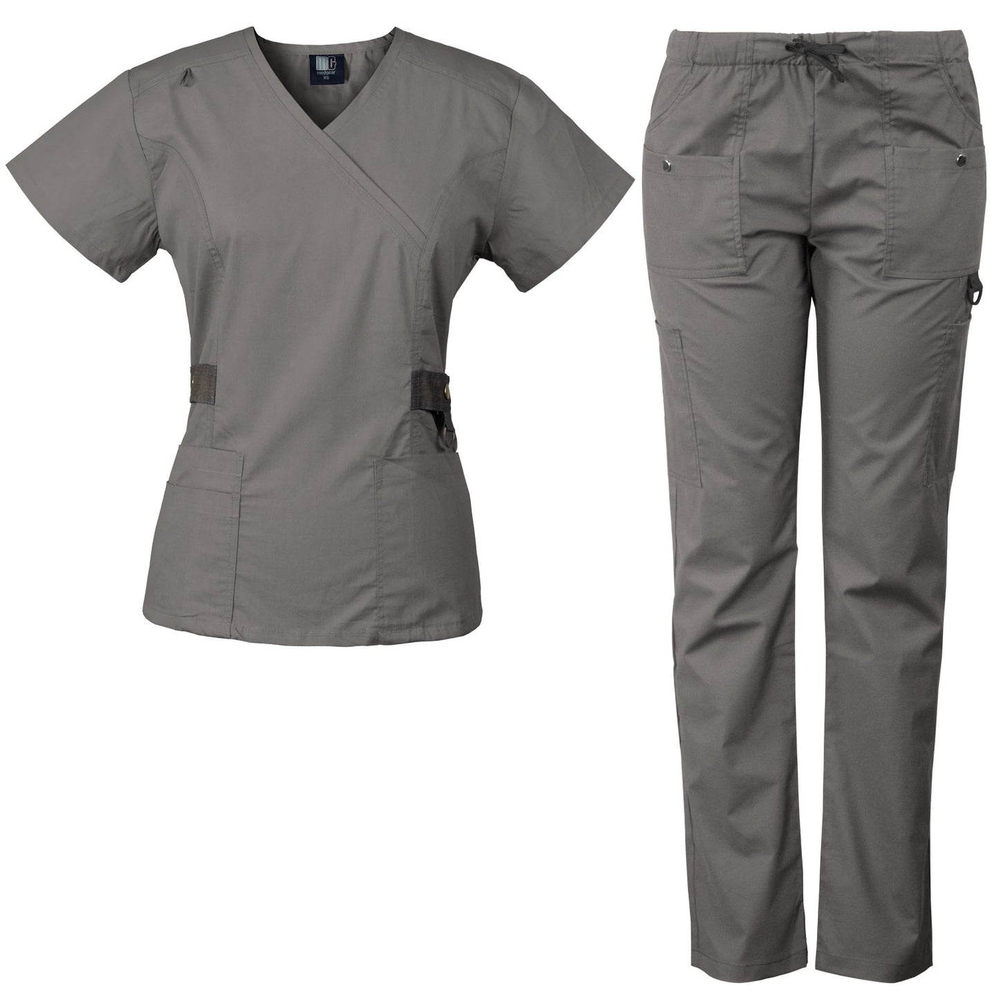 Medgear 12-Pocket Women's Scrub Set with Silver Snap Detail & Contrast Trim