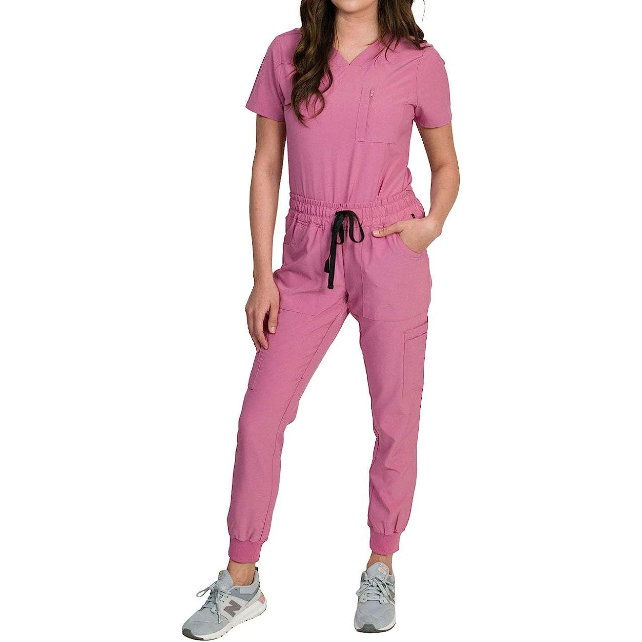 Medgear Fleur Women's Stretch Scrub Set with Zip Chest Pocket Top and Knit Rib Cuffs Jogger Pants