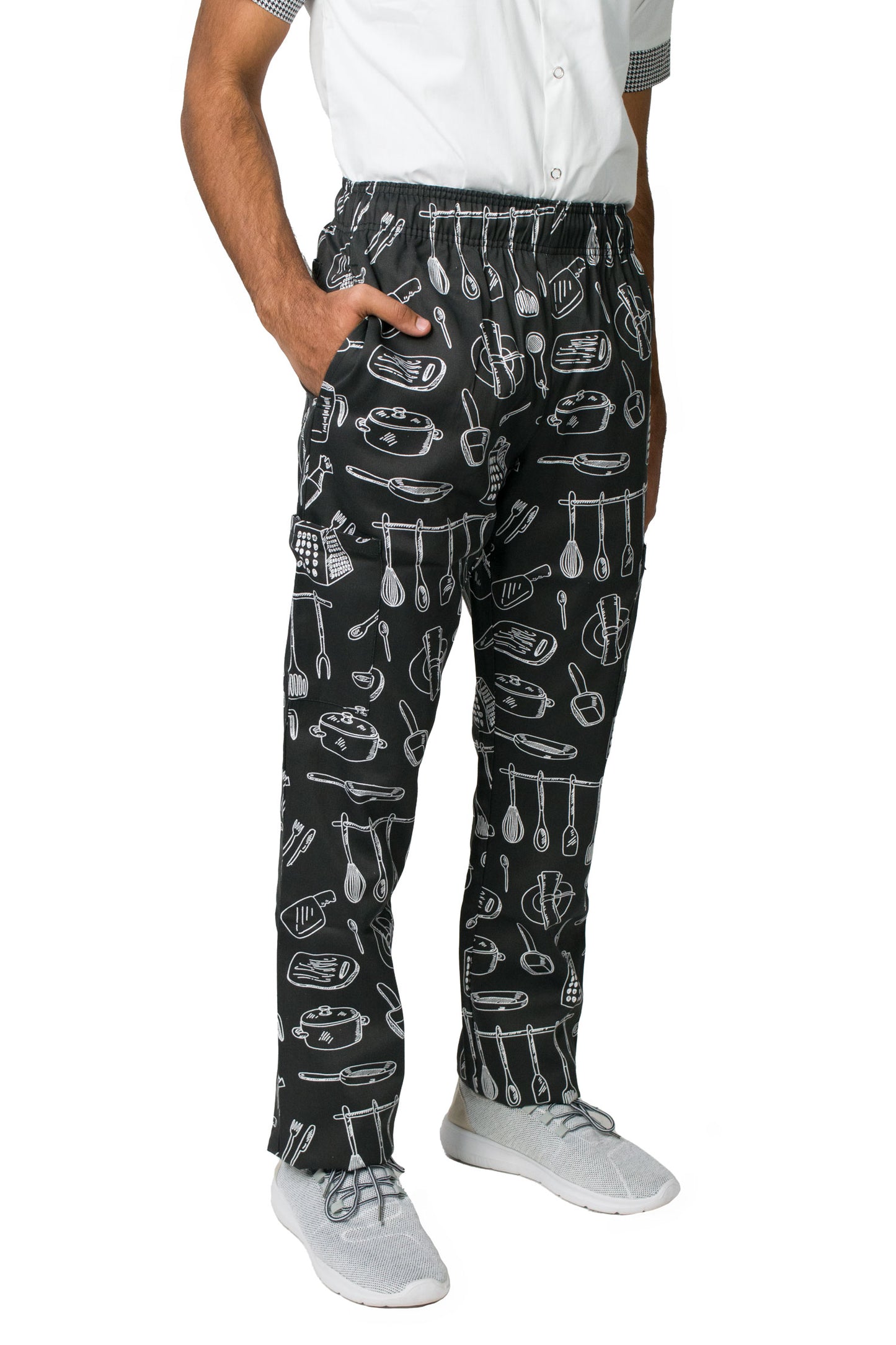 Chef Code Unisex Modern Fit Chef Pants with Cargo Pockets, Elastic Waist, Various Prints