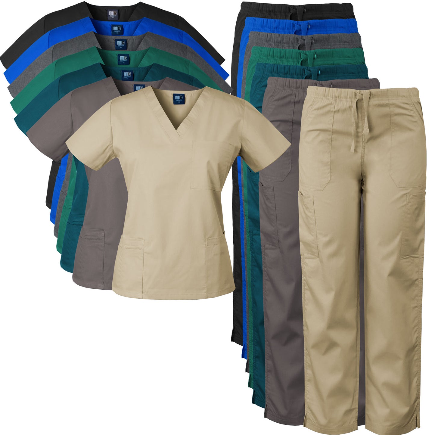 MedGear Womens Scrubs Set Medical Uniform - 4 Pocket Top & Multi-pocket Pants