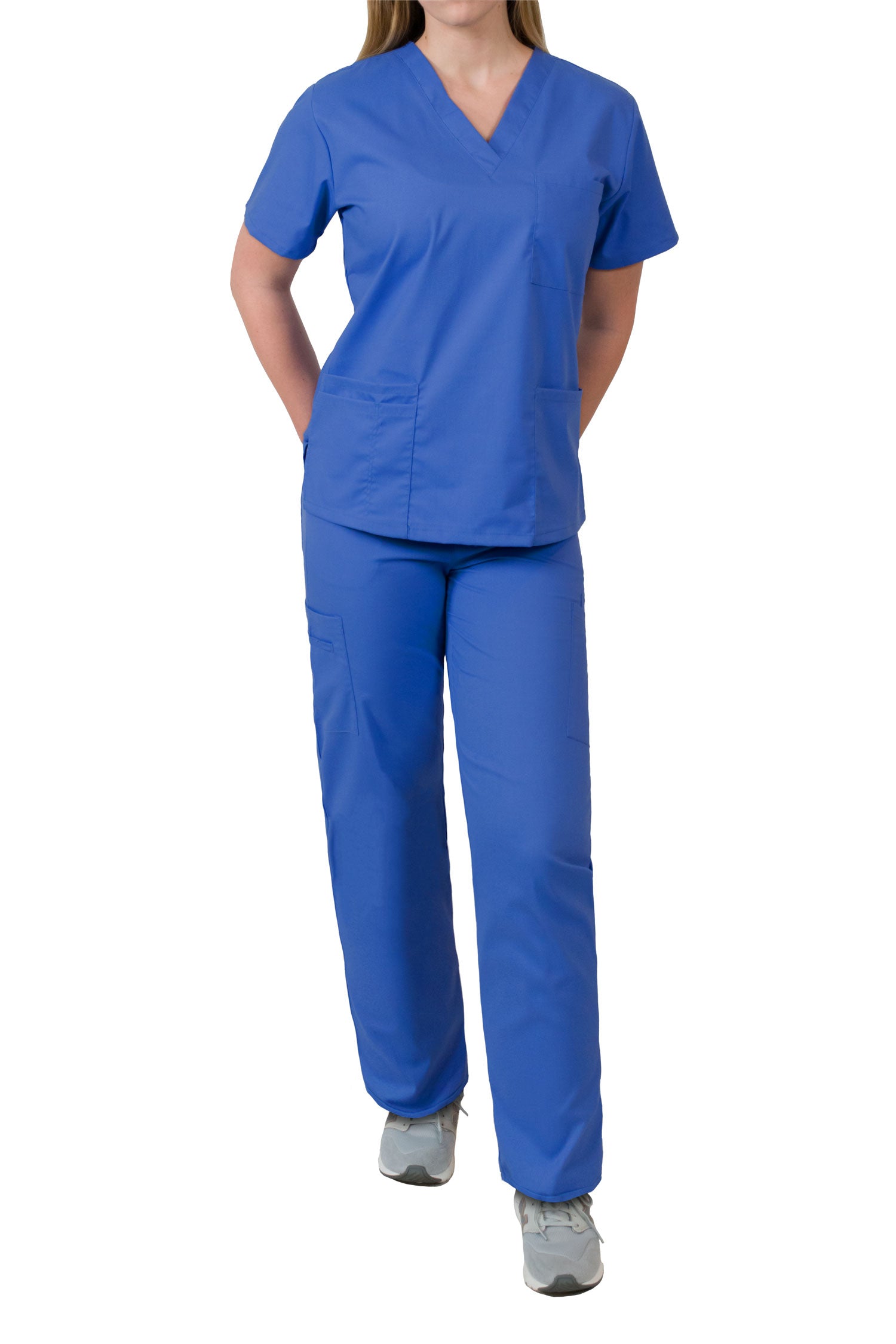 MedGear Women’s Relaxed Scrubs Set – Eversoft Cotton Blend, Multi-pocket Top & Pants, Solid