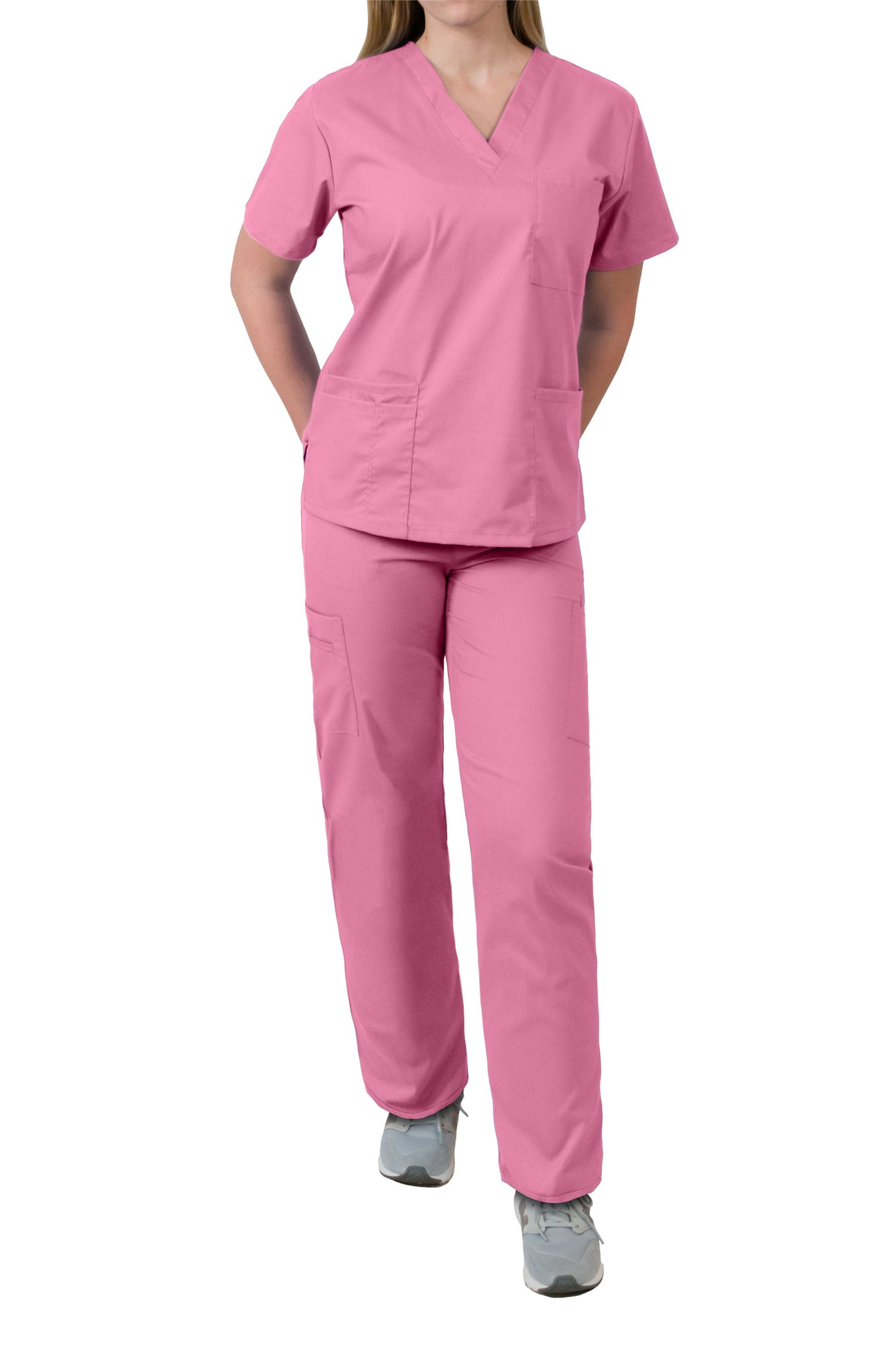 MedGear Womens Scrubs Set Medical Uniform - 4 Pocket Top & Multi-pocket Pants