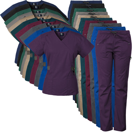 Medgear 12-Pocket Women's Scrub Set with Silver Snap Detail & Contrast Trim