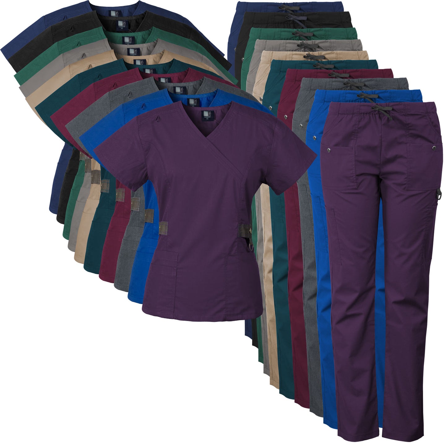 Medgear 12-Pocket Women's Scrub Set with Silver Snap Detail & Contrast Trim