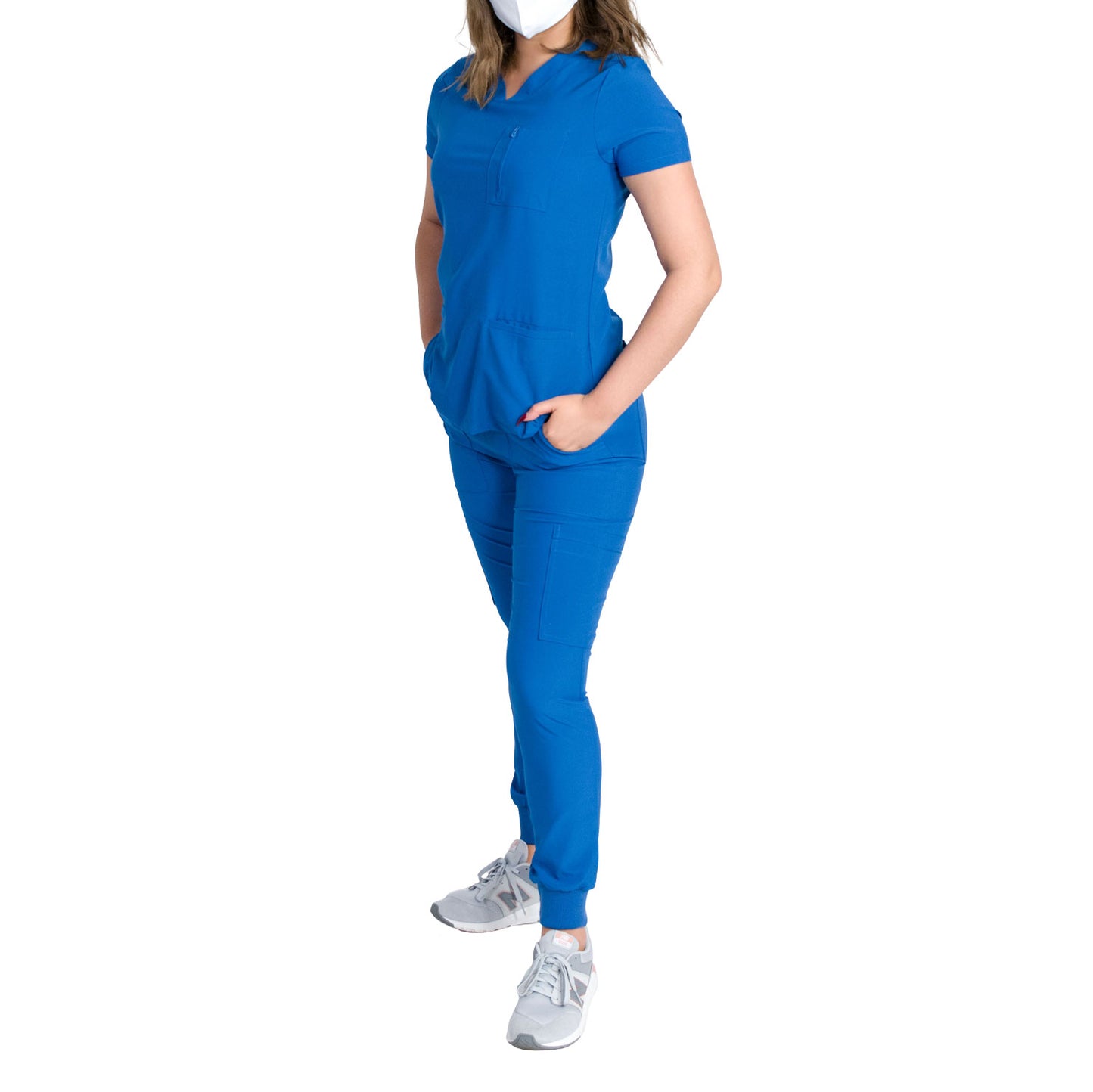 Medgear Fleur Women's Stretch Scrub Set with Zip Chest Pocket Top and Knit Rib Cuffs Jogger Pants