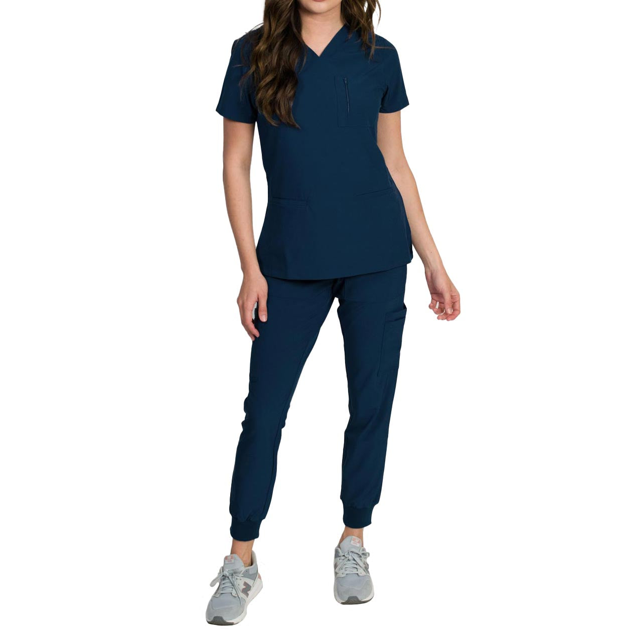 Medgear Fleur Women's Stretch Scrub Set with Zip Chest Pocket Top and Knit Rib Cuffs Jogger Pants
