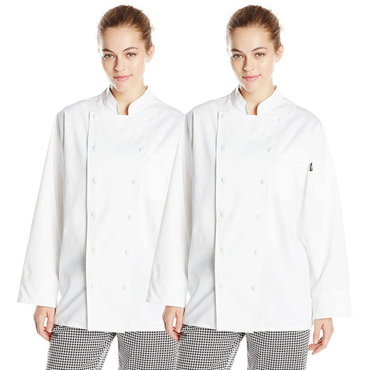 2-PACK Chef Code 100% Cotton Women's Executive Chef Coat 12 Button