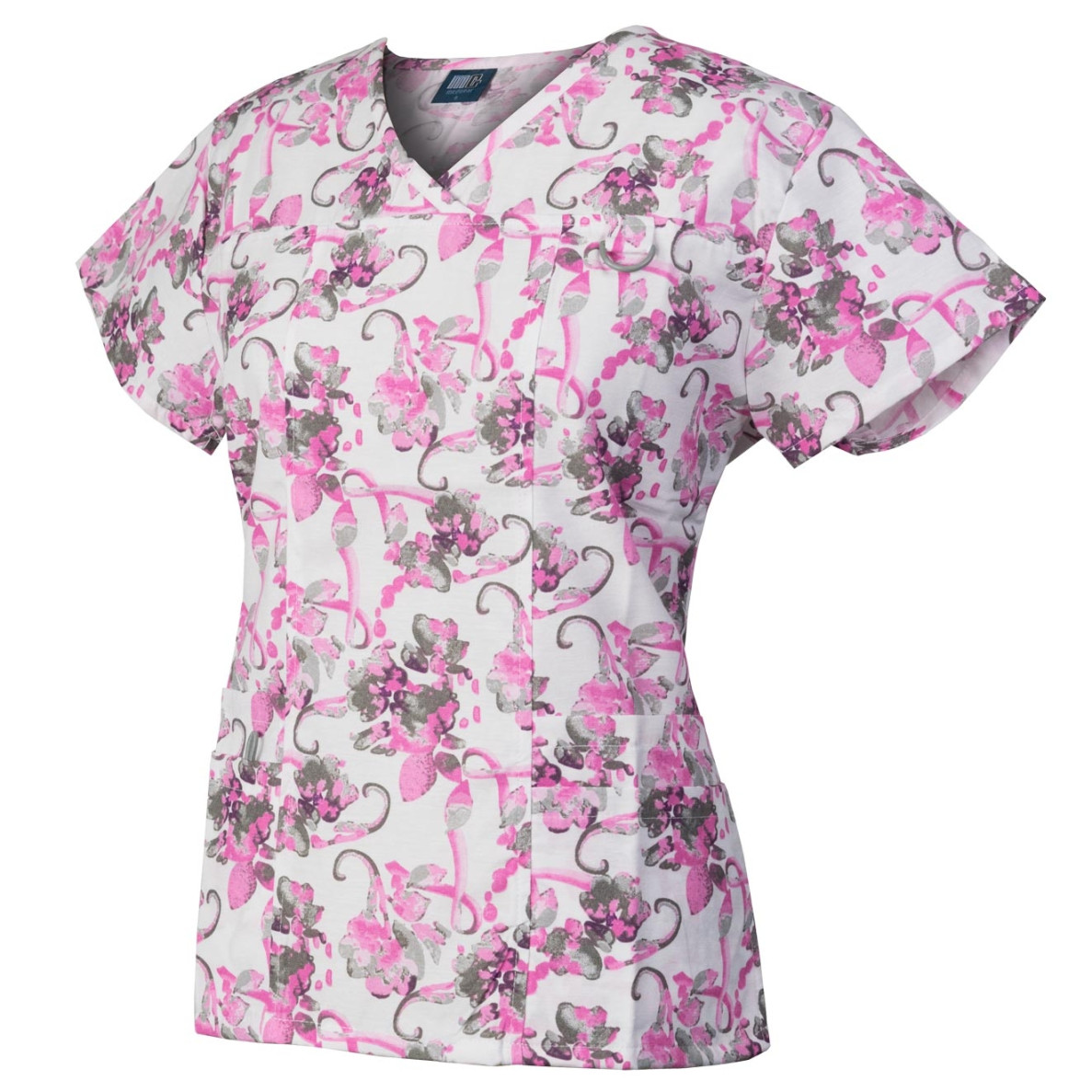 Medgear Womens Print Scrub Top ID loop & 4 Pocket Fashion Medical Uniform AMSA 