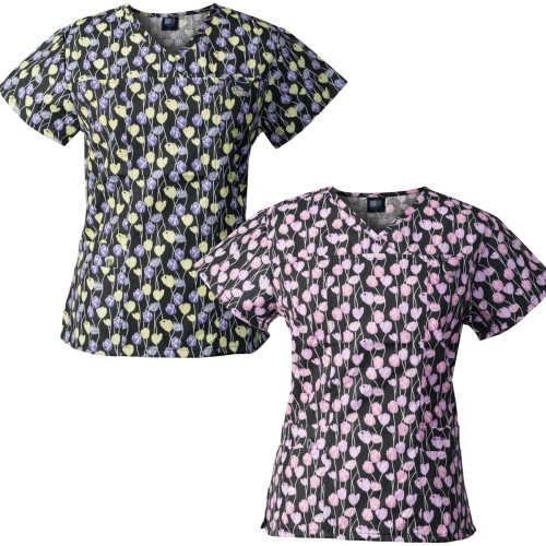 Medgear 2-PACK Womens Printed Scrub Tops with 4 Pockets & ID Loop SPPK-SPUR