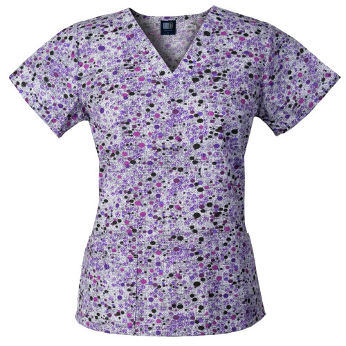 Medgear Womens Fashion Scrubs Top, Printed V-neck with 4-Pockets DIGR