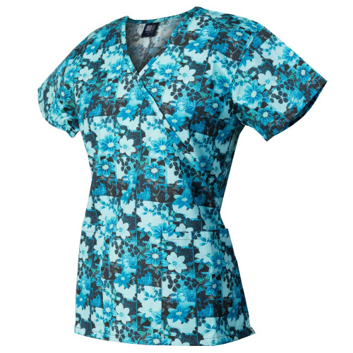 Medgear Womens Fashion Scrubs Top, Mock-Wrap with Back Ties 109P-FPDT