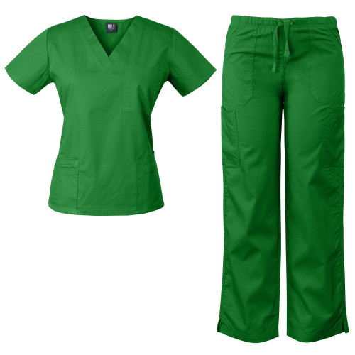 MedGear Womens Scrubs Set Medical Uniform, 4-Pocket Top & Multi-pocket Pants 7891