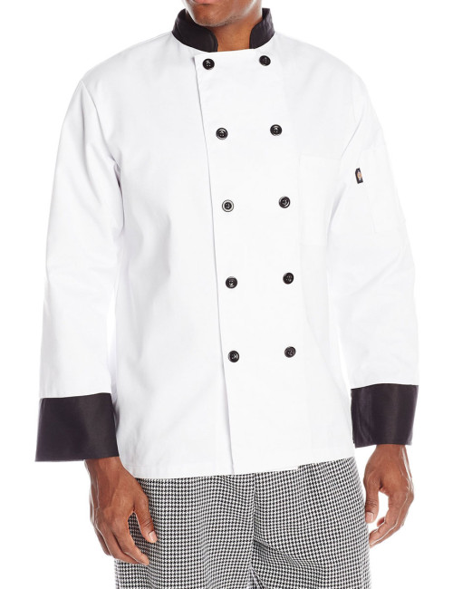 Dickies 10 Button Chef Coat with Black Buttons & Trim, DC120
