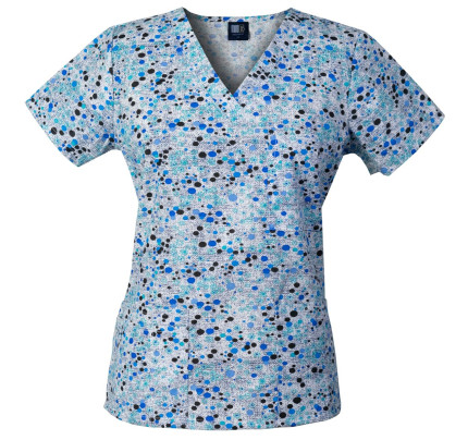 Medgear Womens Fashion Scrubs Top, Printed V-neck with 4-Pockets DIBL