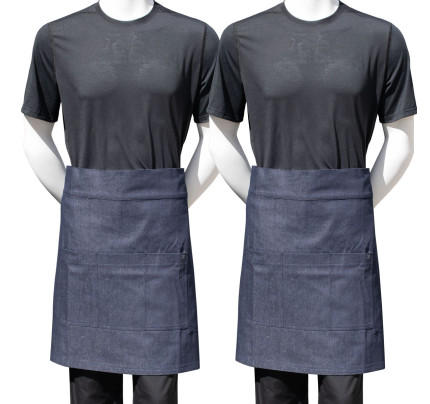 2-PACK Chef Code 24" Denim Waist Apron with Large 3-section Pocket
