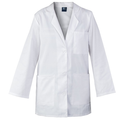 Medgear 33" White Lab Coat for Women - 3-pockets, Long Sleeves