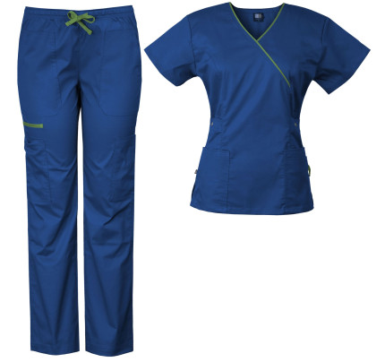 Medgear Women's Stretch Scrubs Set 5-Pocket Top & Multi-Pocket Pants