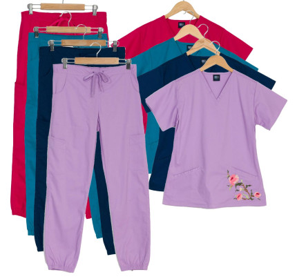 Medgear Women's Floral Embroidery Stretch Jogger Scrubs Set
